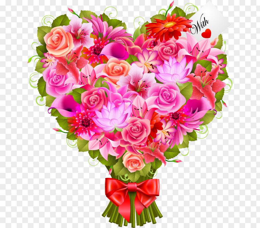 Rose Flower Bouquet Valentine's Day Heart PNG
