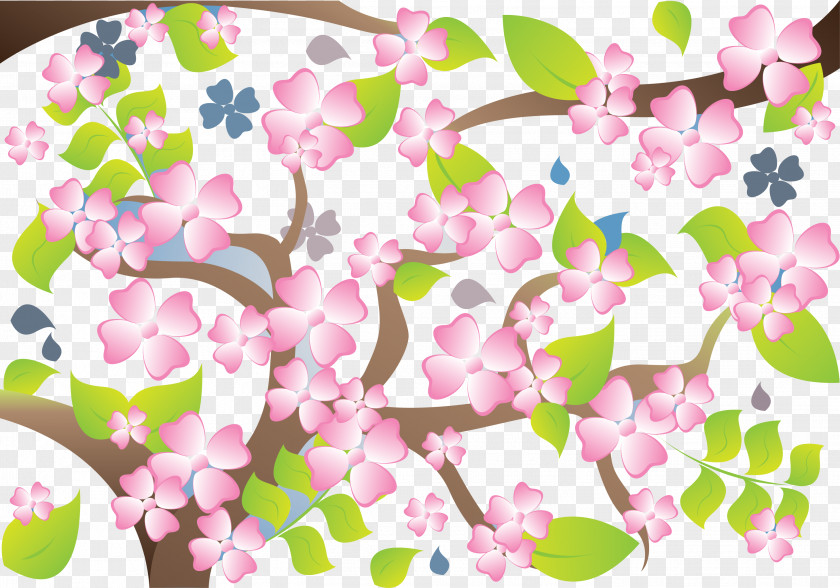 Painted Plum Blossom Leaf Green PNG