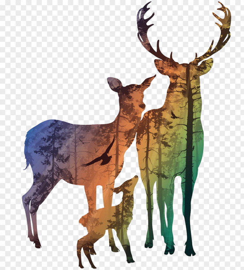 Silhouette Deer Roe Red Painting PNG