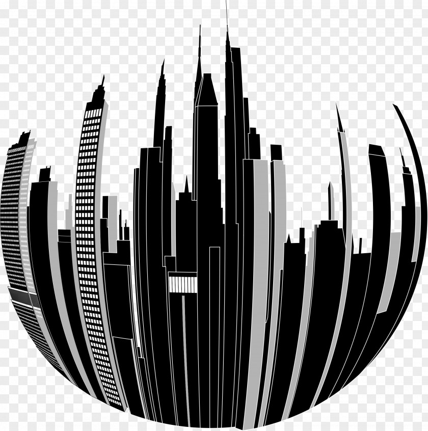City Skyline Black And White Clip Art PNG