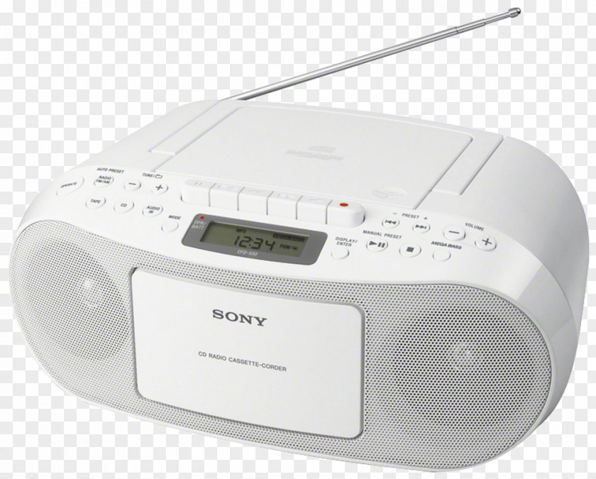 Sony Disc Recorder Compact Cassette Boombox Radio CFD-50W White CD Player PNG