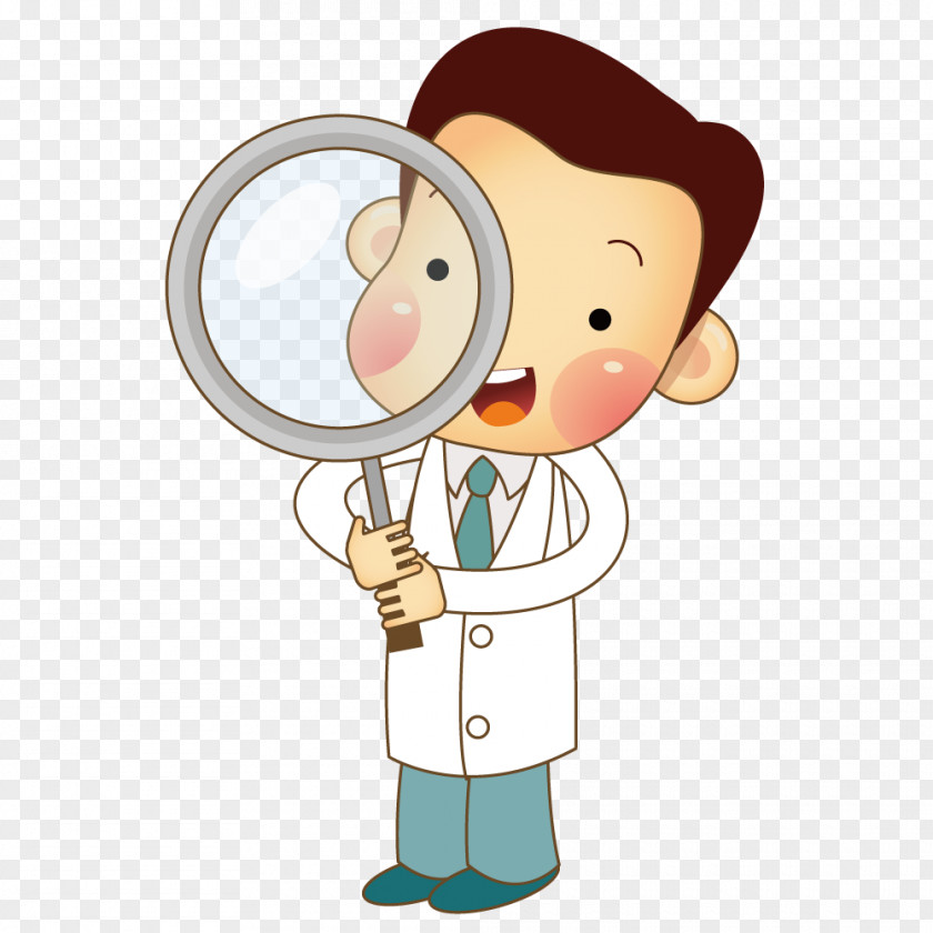 Doctor Holding A Magnifying Glass Cartoon Physician Clip Art PNG
