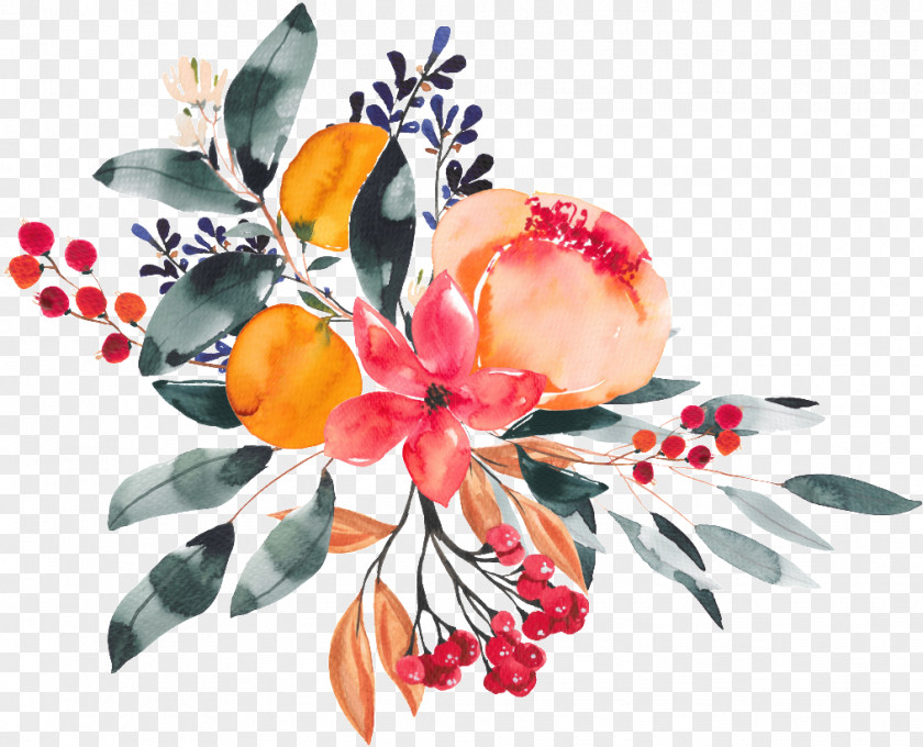 Watercolor Flower Bouquet Floral Design Painting Drawing PNG