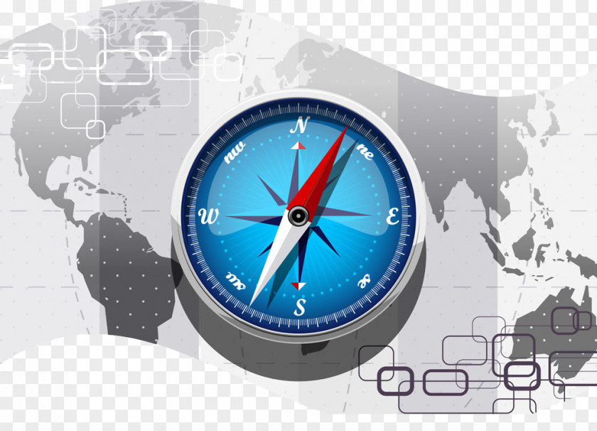 Blue Cartoon Compass World Map Natural Earth PNG