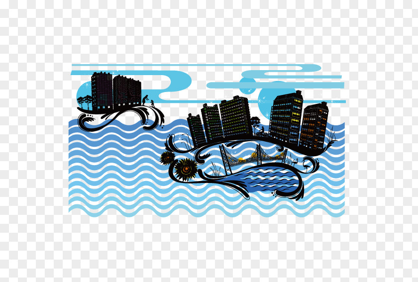 Sea City Illustration PNG