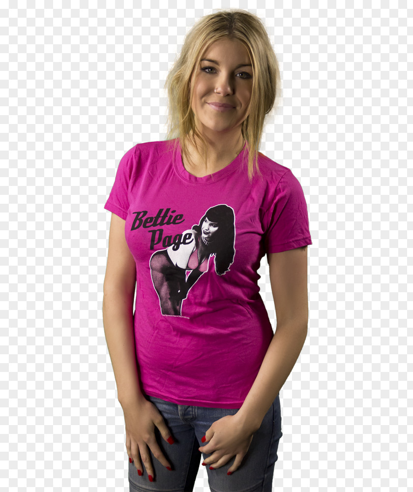 Betty Page T-shirt Shoulder Sleeve Pink M PNG