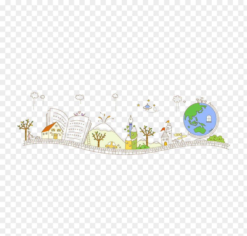 Hand Painted White Book Globe Drawing Clip Art PNG