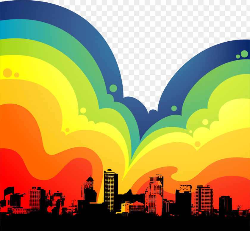 Colorful Vector City Building Silhouette Clip Art PNG