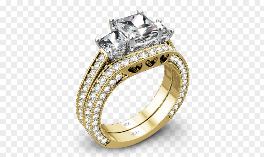 Gold Princess Wedding Ring Silver Moissanite PNG