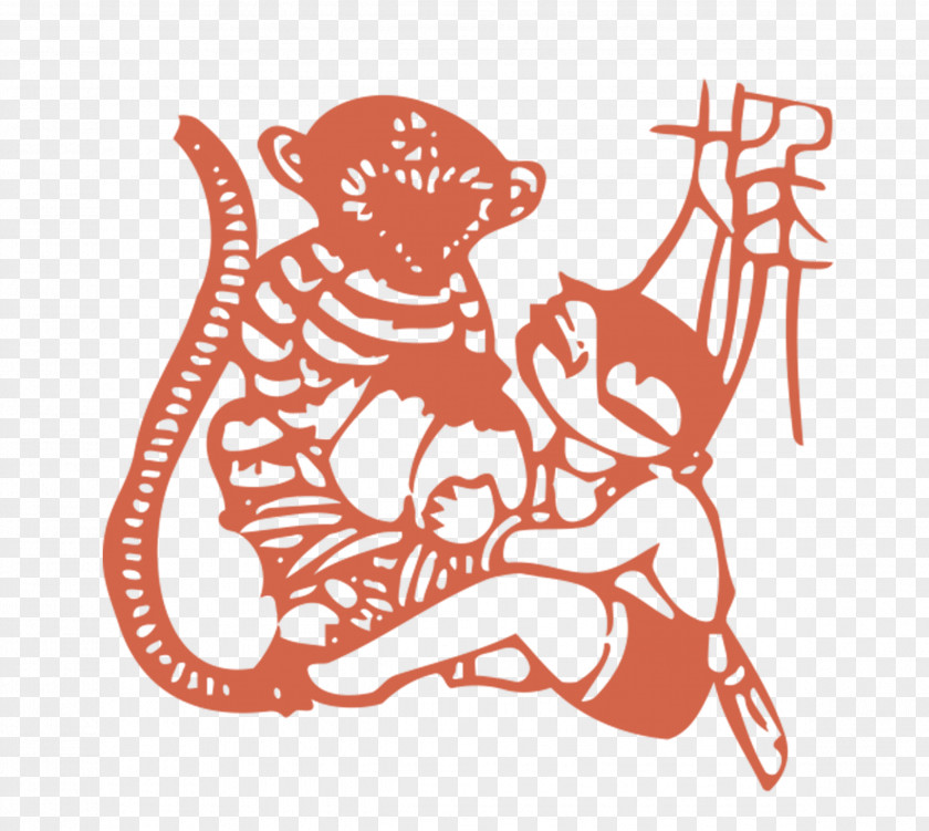 Carved Monkey Chinese Zodiac Papercutting New Year Snake PNG