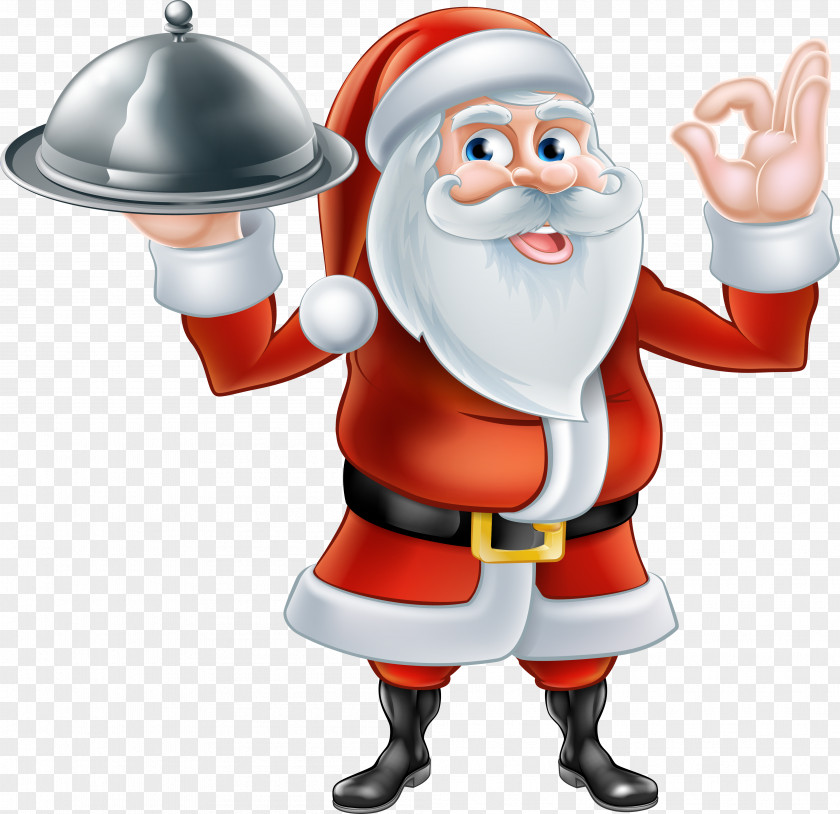 Vector Red Dress Santa Claus Food Christmas Dinner Chef PNG