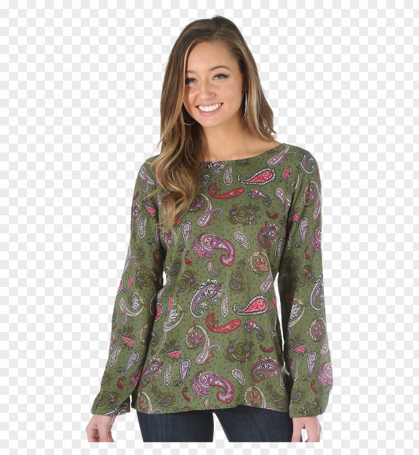 Watercolor Olive Sleeve Paisley Top Tunic Blouse PNG