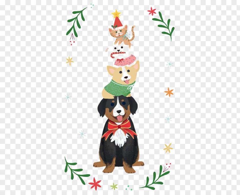 Puppy Pyramid Dog Santa Claus Christmas Card Illustration PNG