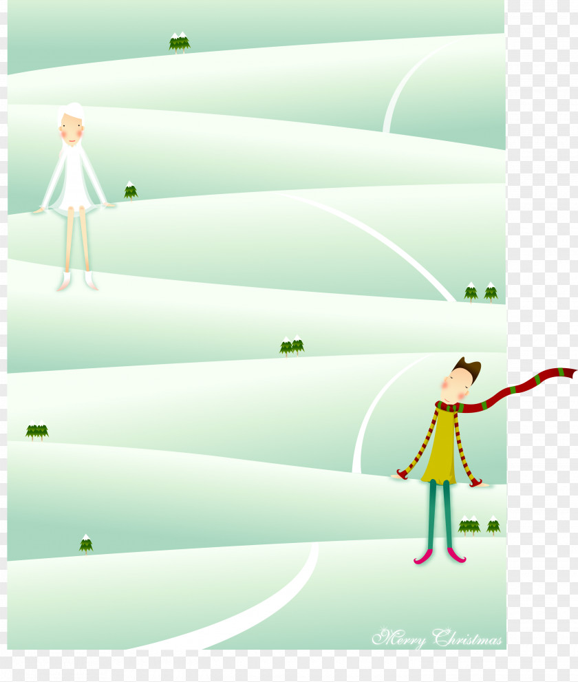 Cartoon Skiing Couple Poster Illustration PNG