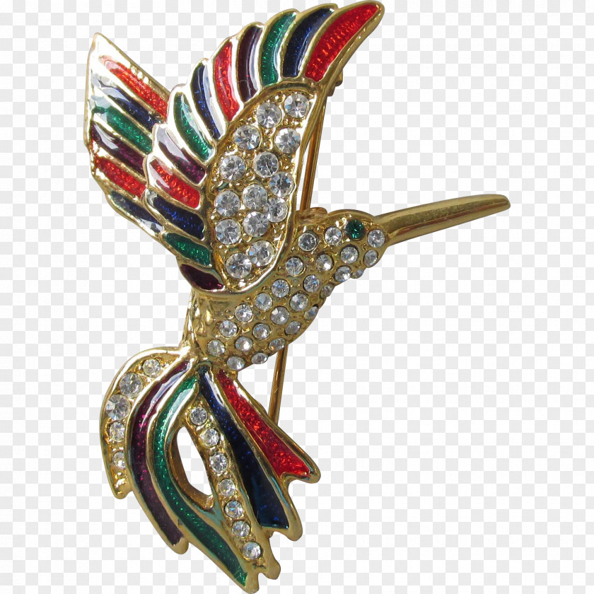 Pin Brooch Hummingbird Imitation Gemstones & Rhinestones Vitreous Enamel PNG