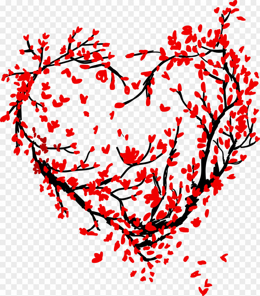 Red Love Sakura Tree Heart PNG