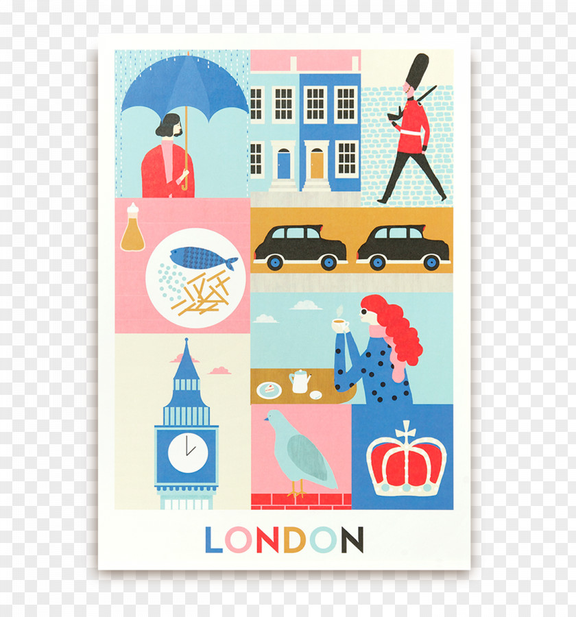 Vintage London Creative Illustration Post Cards Paper Graphic Design PNG