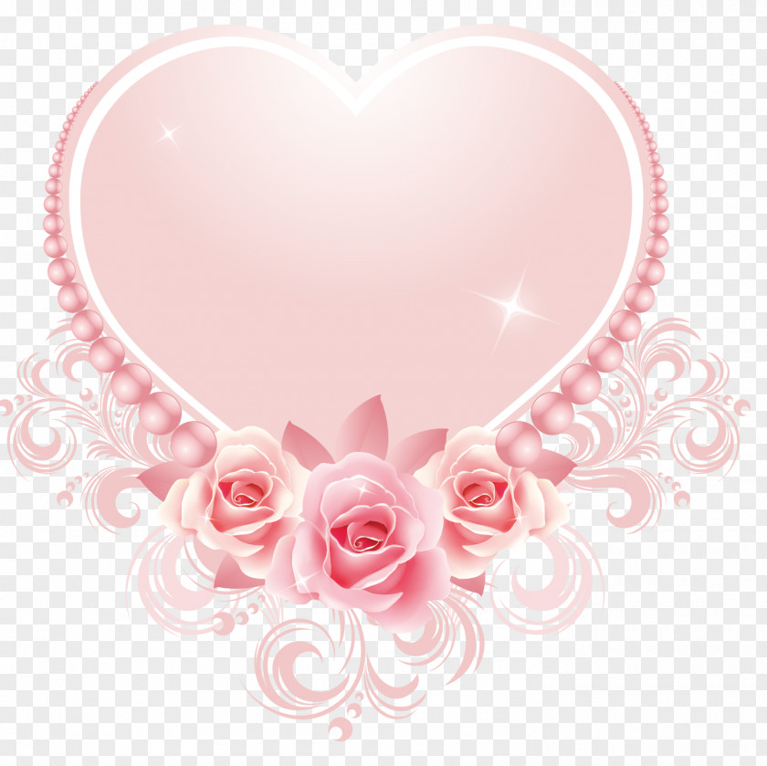 Heart-shaped Rose Frame Pink PNG