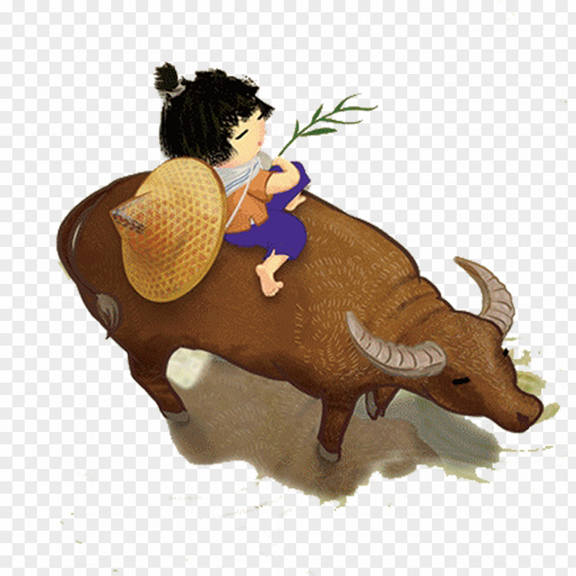 The Child On Back Of Cattle Along River During Qingming Festival Solar Term Poster Illustration PNG