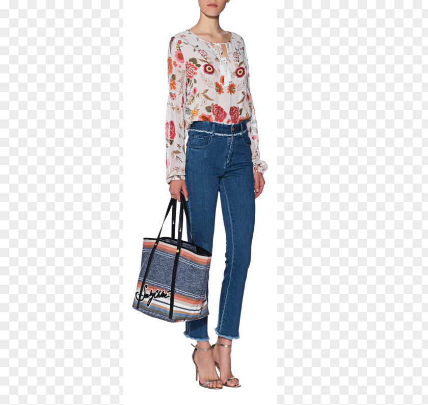 Folk FLOWER Jeans Shoulder Denim Fashion Handbag PNG