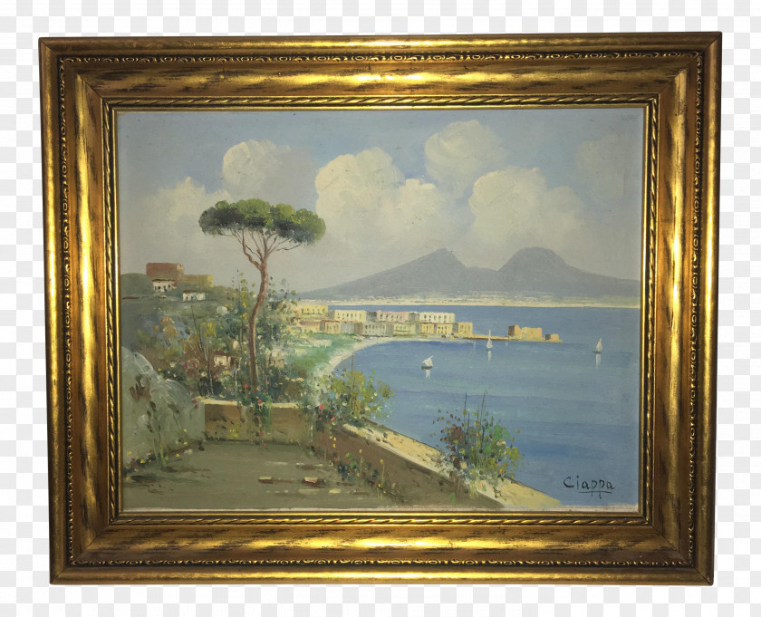 Watercolor Frame Harbour At Sunset Oil Painting Still Life PNG