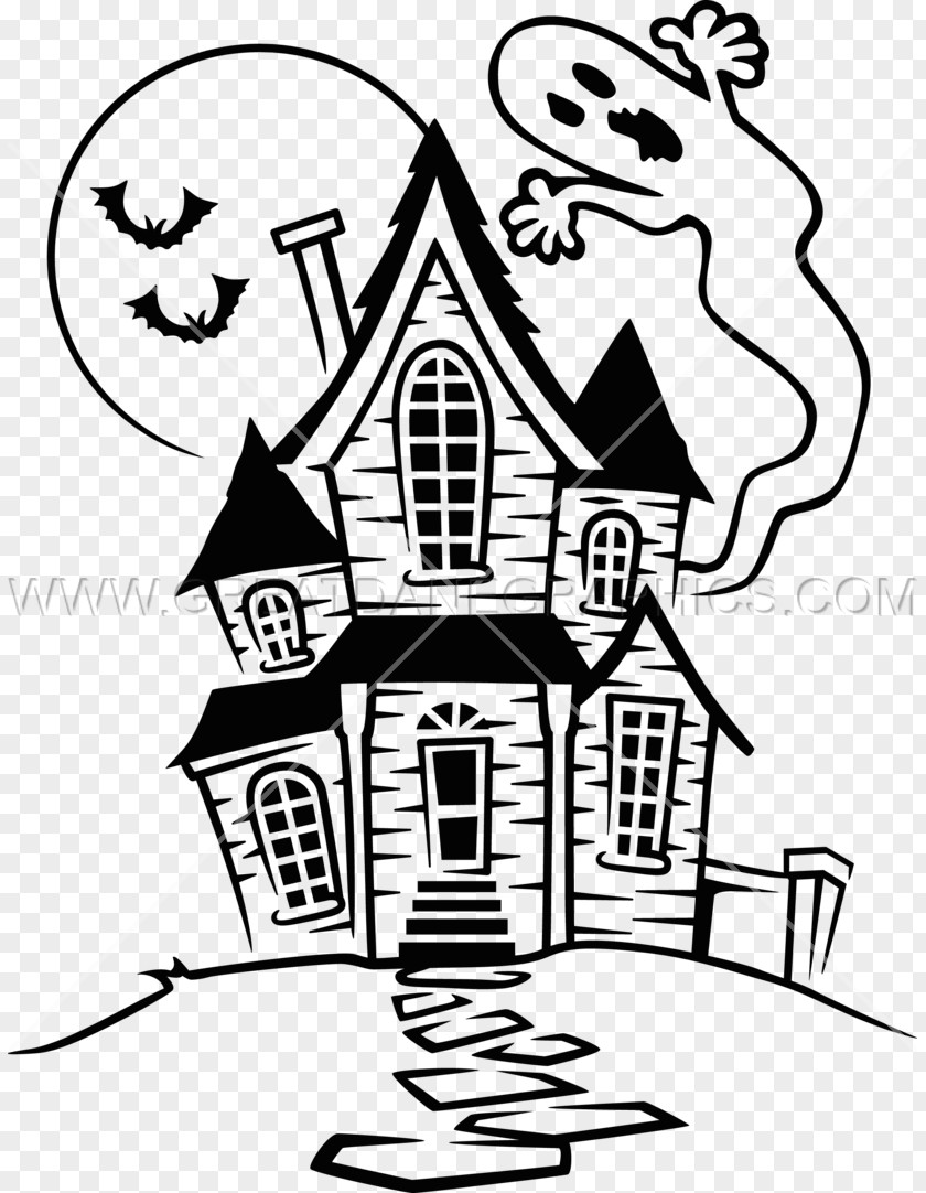 Haunted House Line Art Drawing PNG