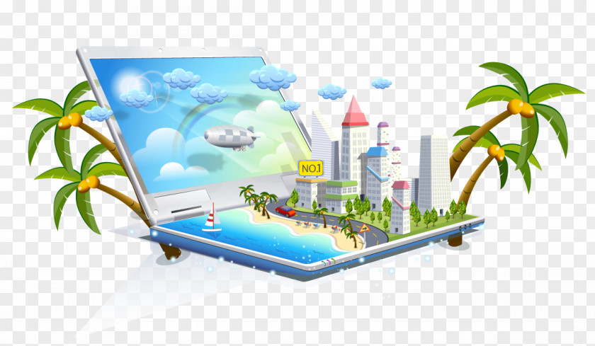 Laptop Beach Cities Icon PNG