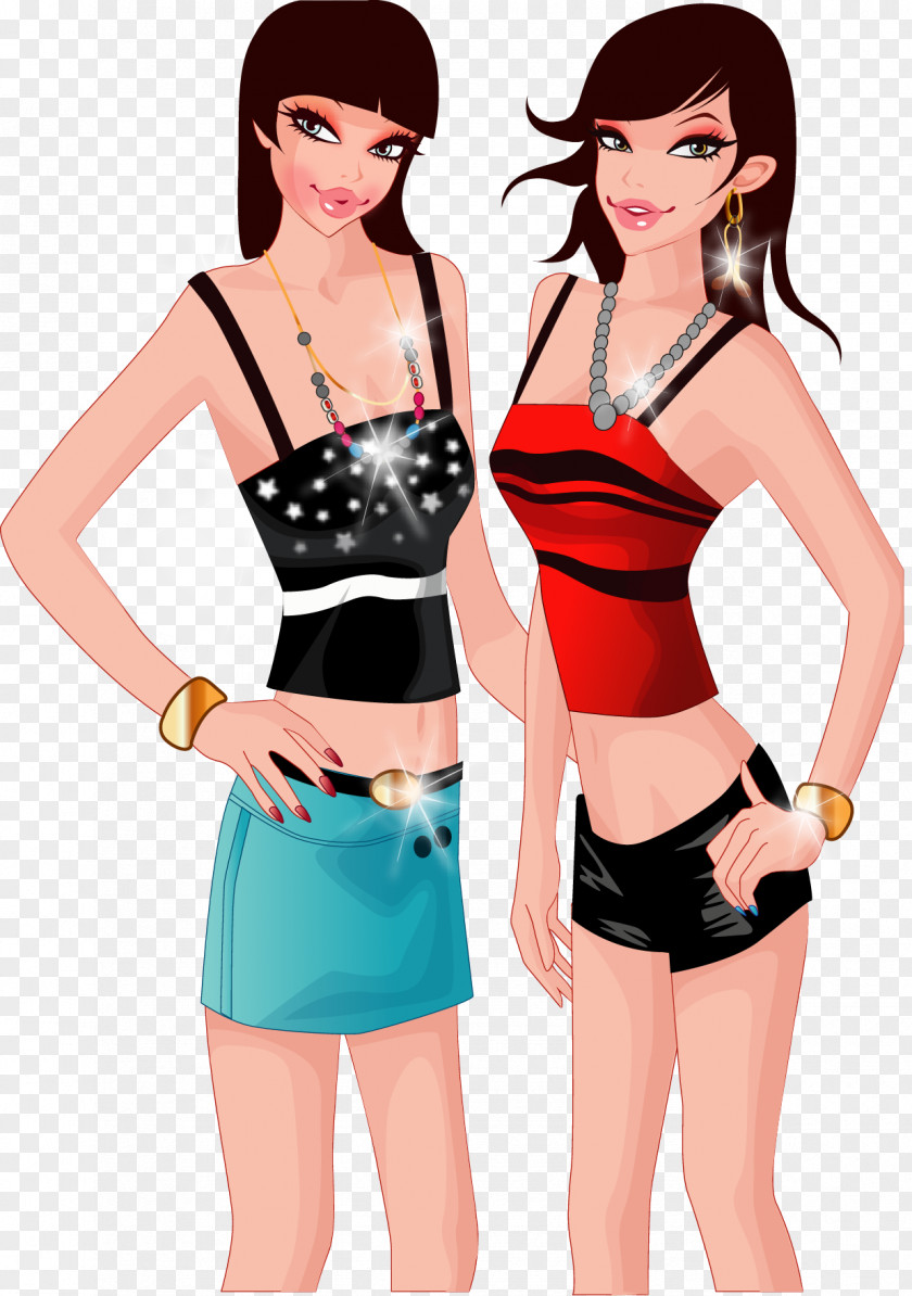 Two Beautiful Women Vector Cartoon PNG