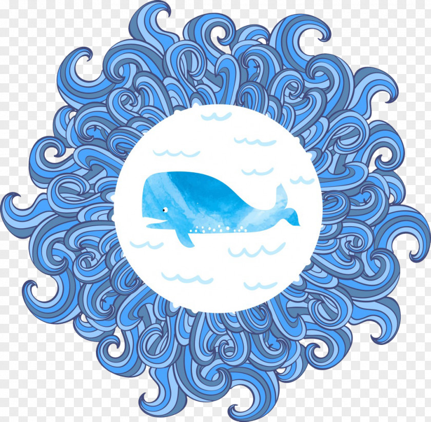 Blue Dolphin Wave Pattern Watercolor Painting Royalty-free Illustration PNG