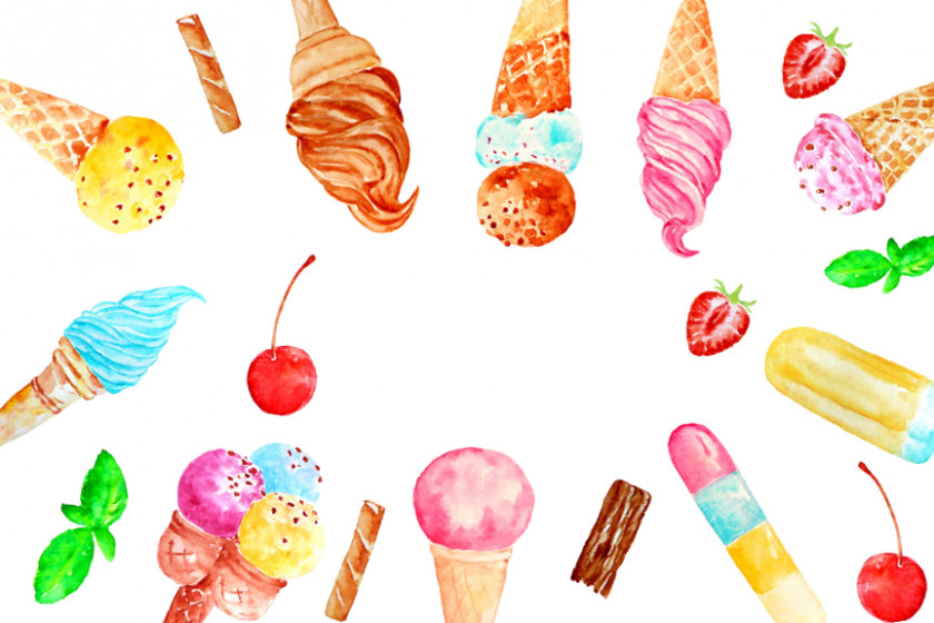 Ice Cream Lola's & Sweet Shoppe Cones Gelato Watercolor Painting PNG