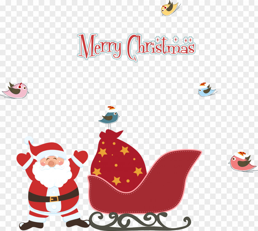 Santa Claus With Sleigh Birds Christmas PNG