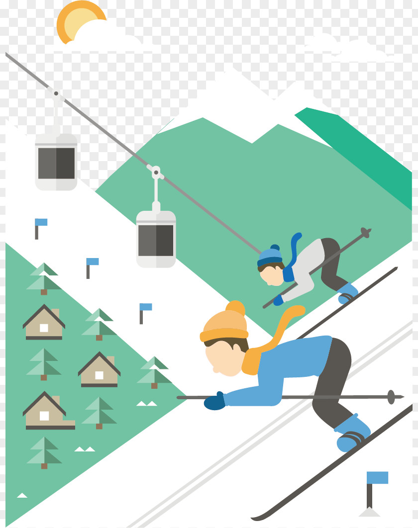 Vector Skiing Alpine Ski Resort Illustration PNG