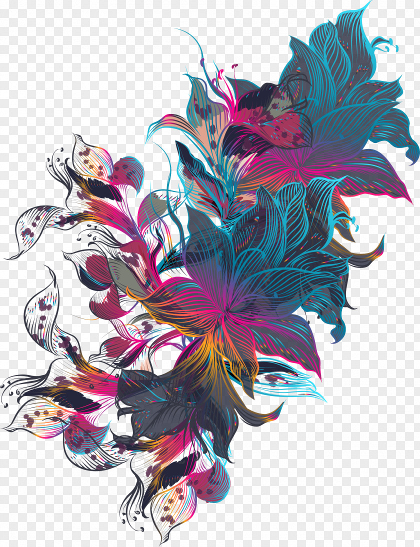 Artistic Lines Of Flowers Art Computer File PNG
