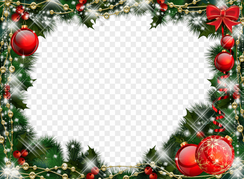 Christmas Frame Balls Mistletoe PNG Mistletoe, green and red Christmas-themed frame illustration clipart PNG