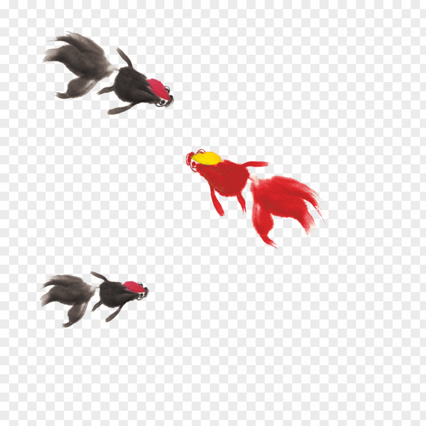 Ink Painting Goldfish Wash PNG