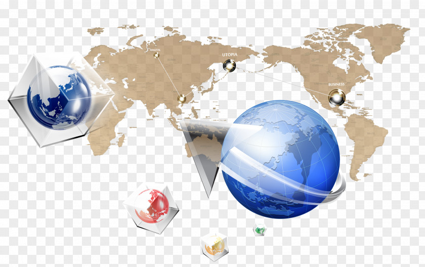 Science And Technology Sense Of The World Map Earth Globe Wall Decal PNG