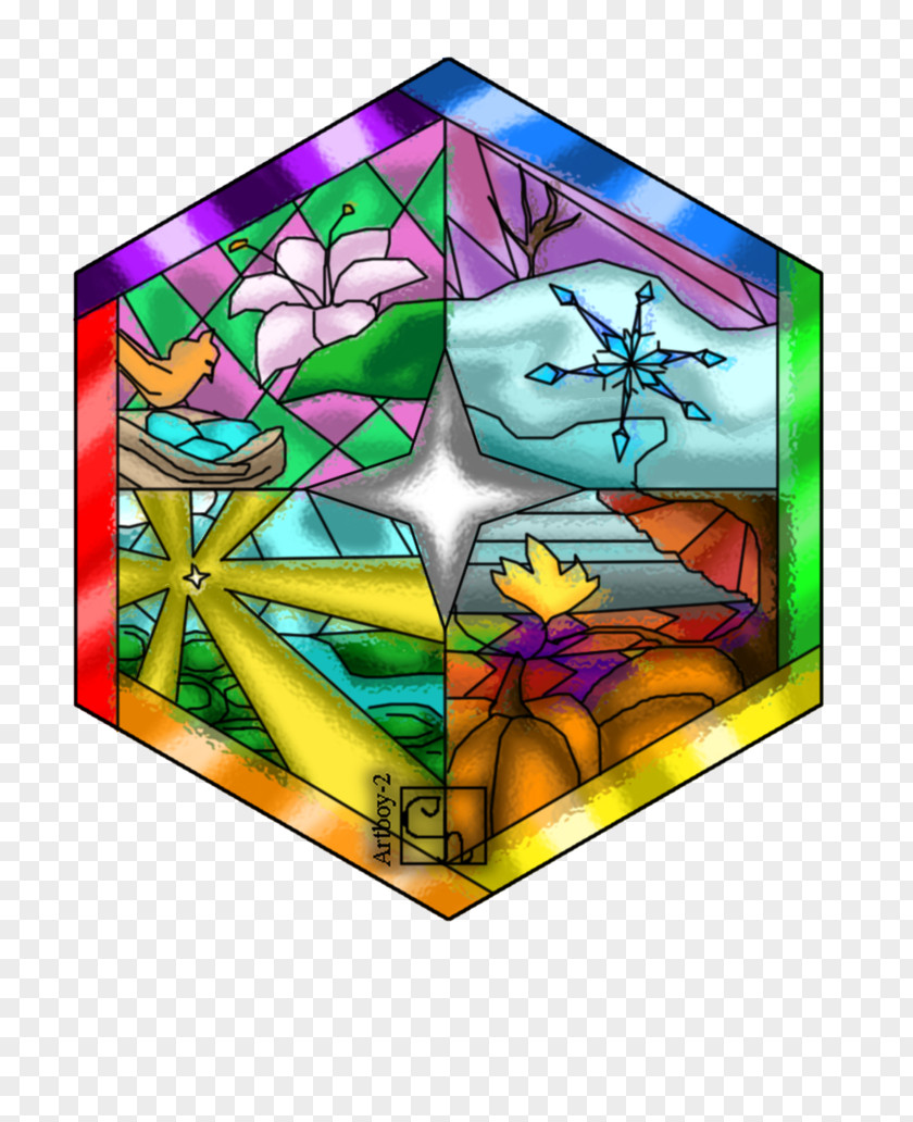 Four Seasons Window Stained Glass Art Material PNG