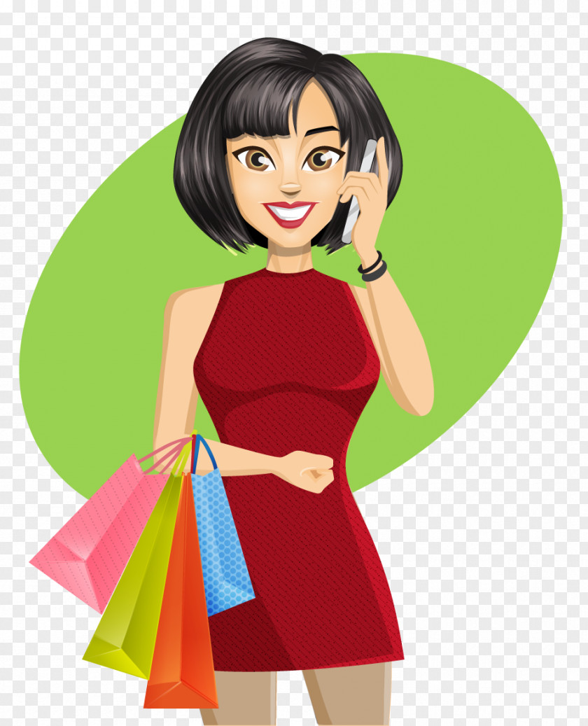 Line Woman Shopping Cartoon PNG