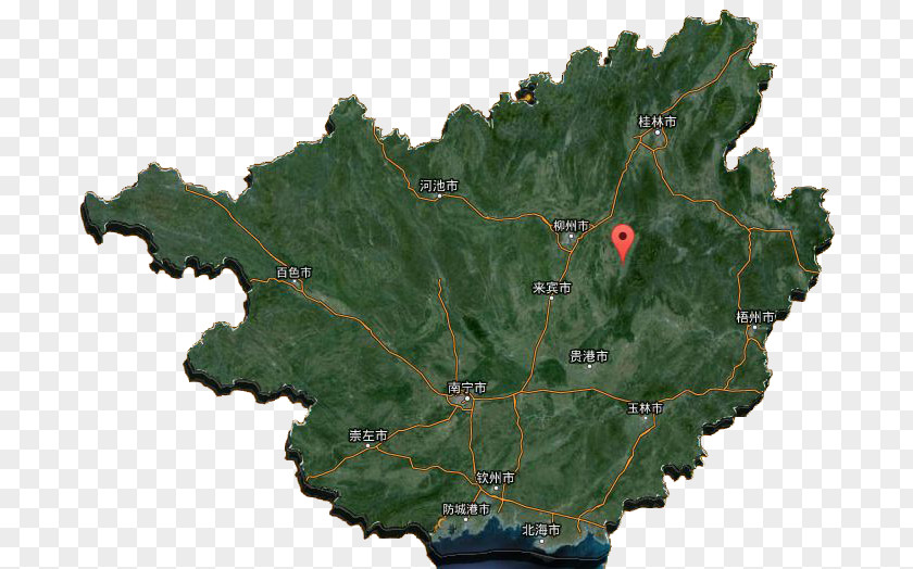 Satellite Map Of Guangxi Yangshuo County Binyang Baise Qianxinan Buyei And Miao Autonomous Prefecture Beiliu PNG