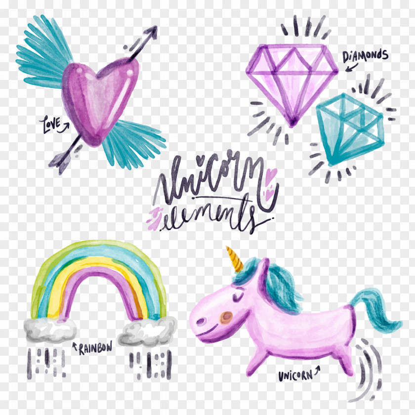 Vector Painted Unicorn Watercolor Painting Download PNG