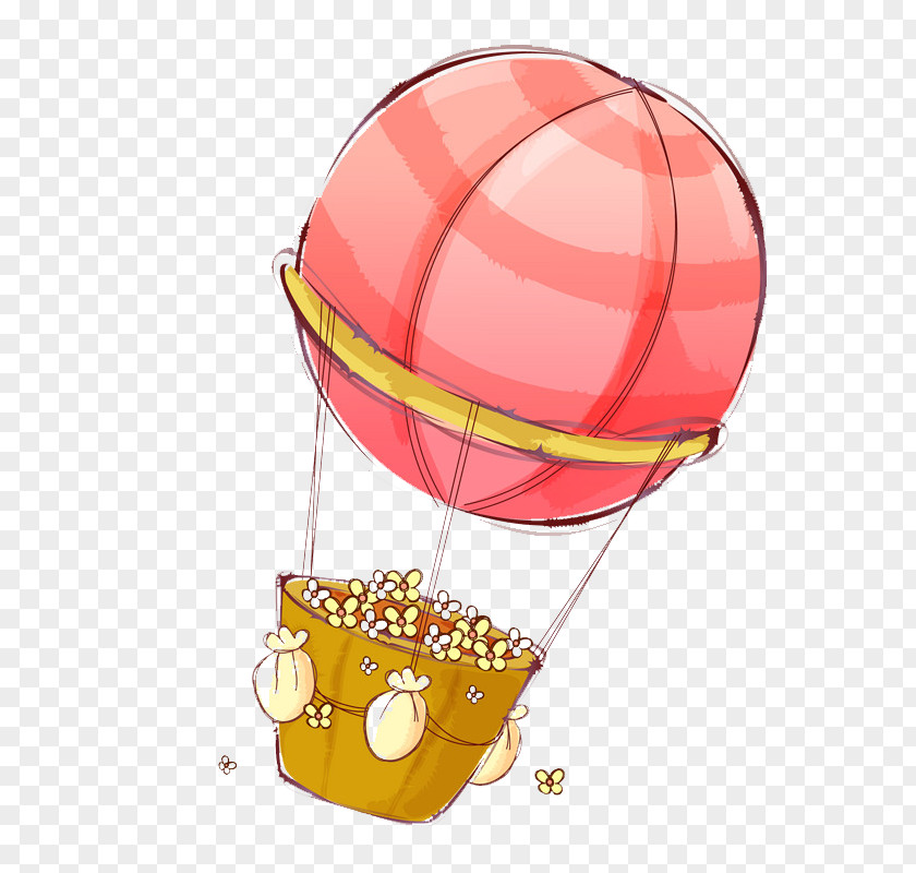 Cartoon Floral Hot Air Balloon PNG