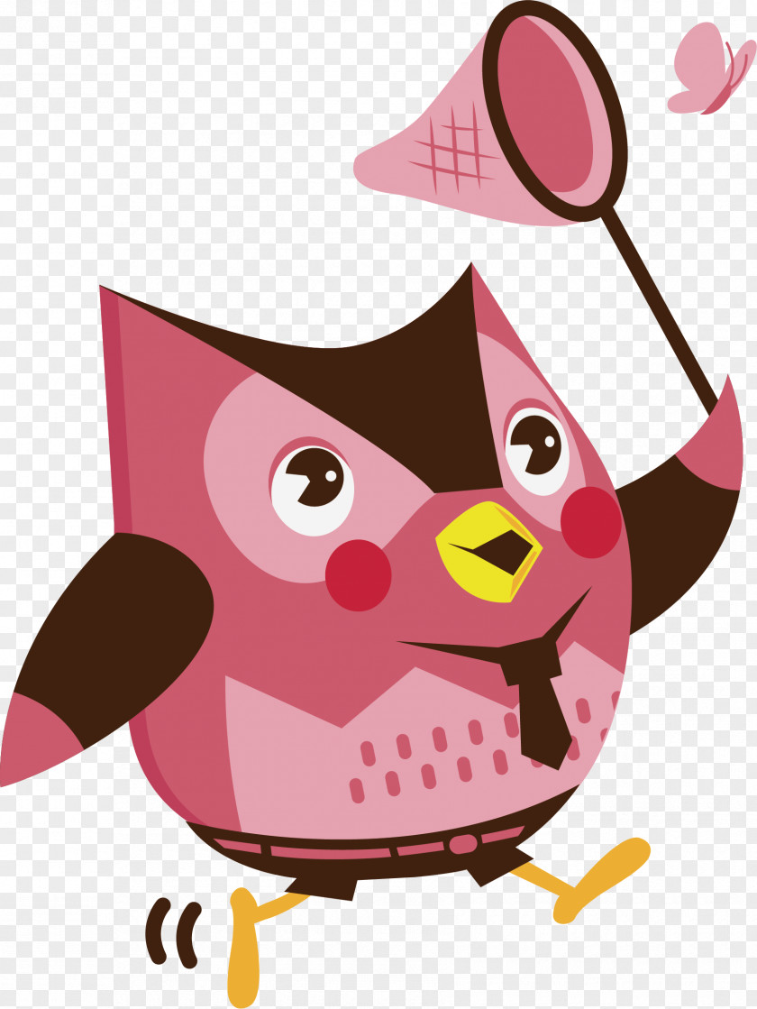 Pink Owl Vector Illustration PNG