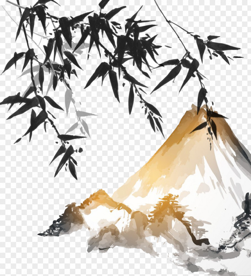 Japan Ink Bamboo Mountain Wash Painting Japanese PNG