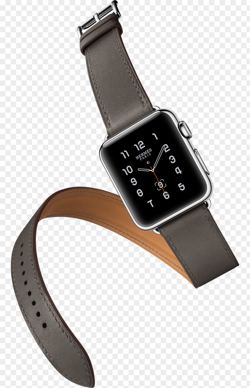 Hermes Apple Watch PNG Watch, silver aluminum case with black leather strap clipart PNG
