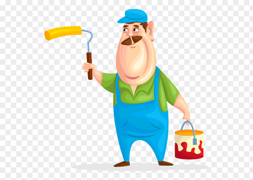 Funny Workers House Painter And Decorator Vector Graphics Illustration Painting PNG