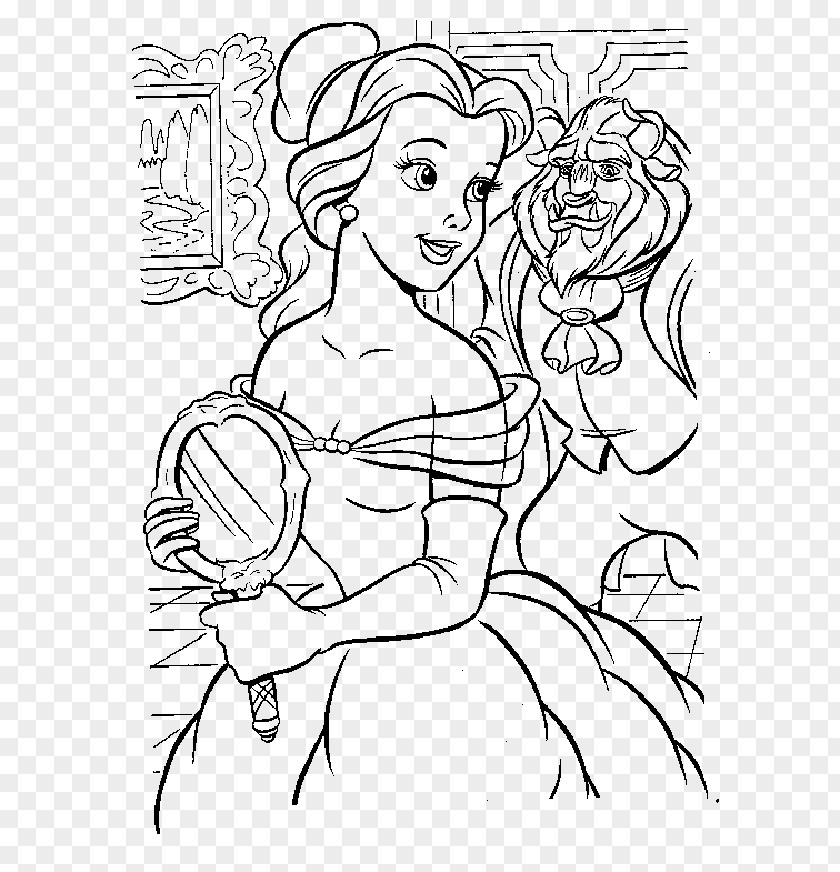 Disney Princess Belle Beast Coloring Book Drawing Line Art PNG