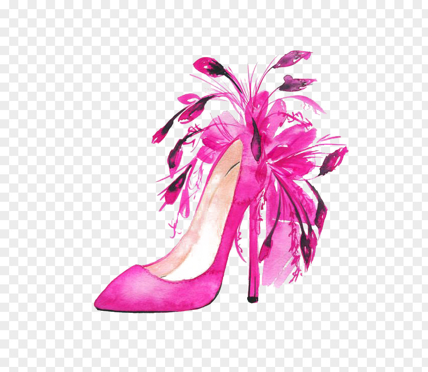 Feather Shoes Shoe Fashion Illustration High-heeled Footwear Watercolor Painting PNG