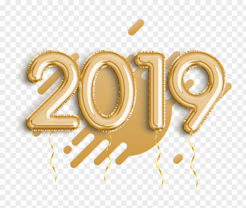 Happy New Year 2019 Font Number Logo Product Design Gold PNG