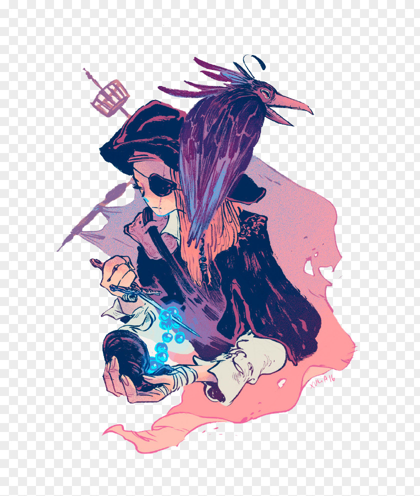 Cartoon Witch And Vultures Drawing Painting Illustration PNG