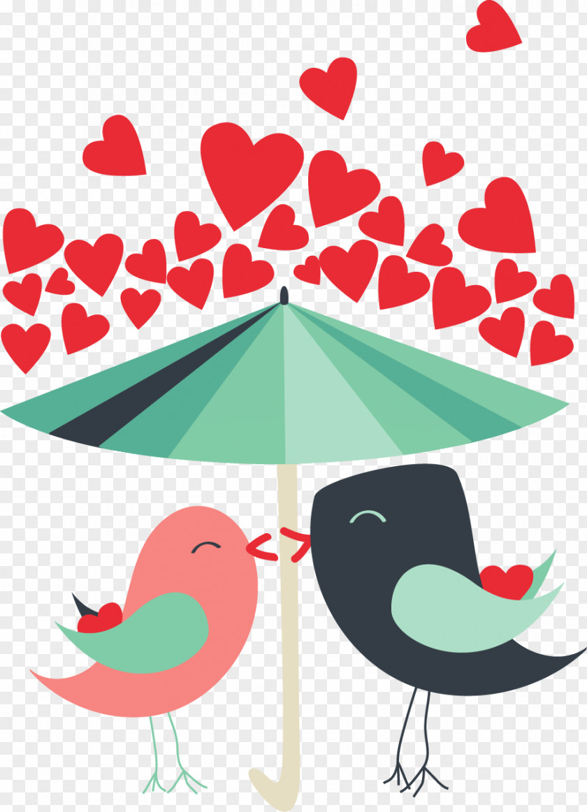 Vector Love Birds Umbrellas Valentine's Day Heart Romance PNG